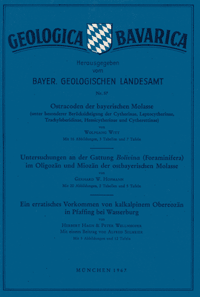 Produktbild 1 für den Artikel: Geologica Bavarica Band 57: Ostracoden d. bay. Molasse (a). Untersuchungen an der Gattung Bolivina (Foraminifera) im Oligozän und Miozän der ostbayerischen Molasse (b). Ein erratisches Vorkommen von kalkalpinem Obereozän in Pfaffing bei Was