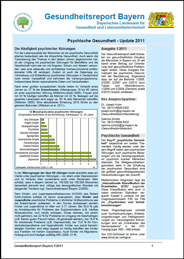 Detailansicht zu Gesundheitsreport Bayern - Psychische Gesundheit - Update 2011